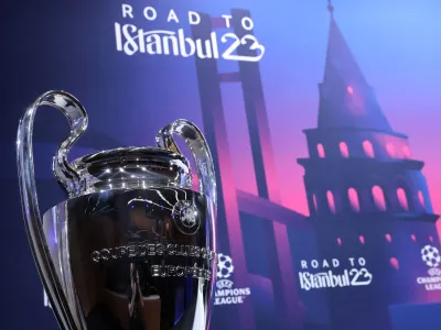 Soccer Football - Champions League - Round of 16 Draw - Nyon, Switzerland - November 7, 2022 General view of the Champions League trophy before the draw REUTERS/Denis Balibouse