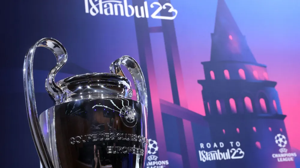 Soccer Football - Champions League - Round of 16 Draw - Nyon, Switzerland - November 7, 2022 General view of the Champions League trophy before the draw REUTERS/Denis Balibouse