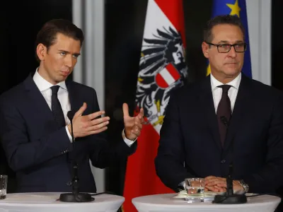 ﻿Head of the People's Party (OeVP) Sebastian Kurz (L) and head of the Freedom Party (FPOe) Heinz-Christian Strache address a news conference in Vienna, Austria, December 16, 2017. REUTERS/Leonhard Foeger