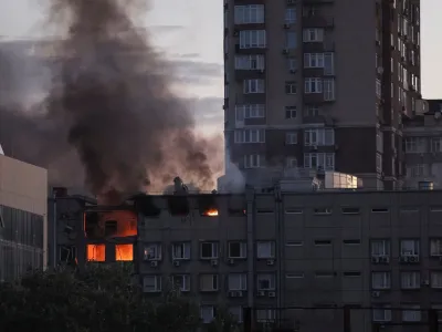 Smoke rises after a Russian drones strike, which local authorities consider to be Iranian made unmanned aerial vehicles (UAVs) Shahed-136, amid Russia's attack on Ukraine, in Kyiv, Ukraine October 17, 2022. REUTERS/Gleb Garanich