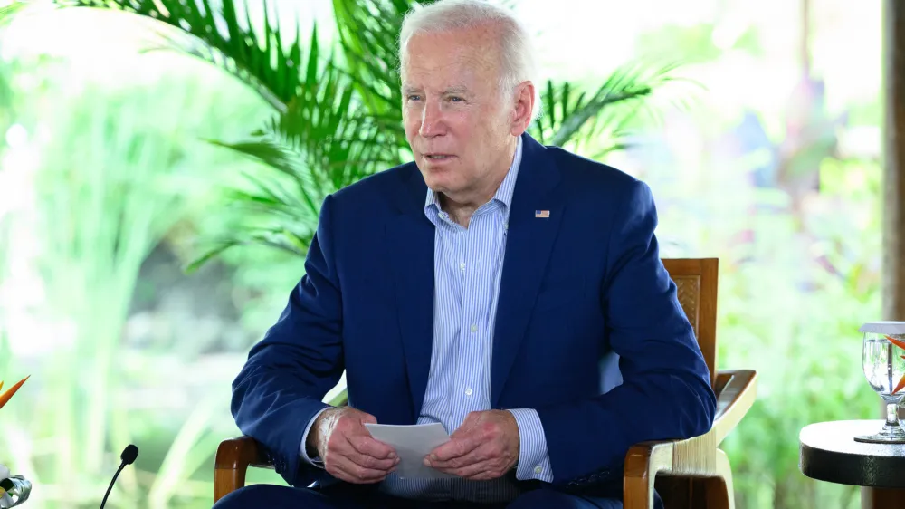 16 November 2022, Indonesia, Nusa Dua: US President Joe Biden speaks with UK Prime Minister Rishi Sunak (Not Pictured) during a bilateral meeting on the sidelines of the G20 summit. Photo: Leon Neal/PA Wire/dpa