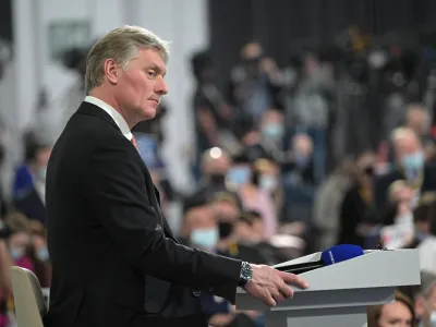 ﻿FILED - 23 December 2021, Russia, Moscow: Kremlin spokesman Dmitry Peskov, attends the annual End-of-year press conference of Russian President Vladimir Putin. Russia says it is ready to continue negotiations with Ukraine on Wednesday. Photo: -/Kremlin/dpa - ATTENTION: editorial use only and only if the credit mentioned above is referenced in full