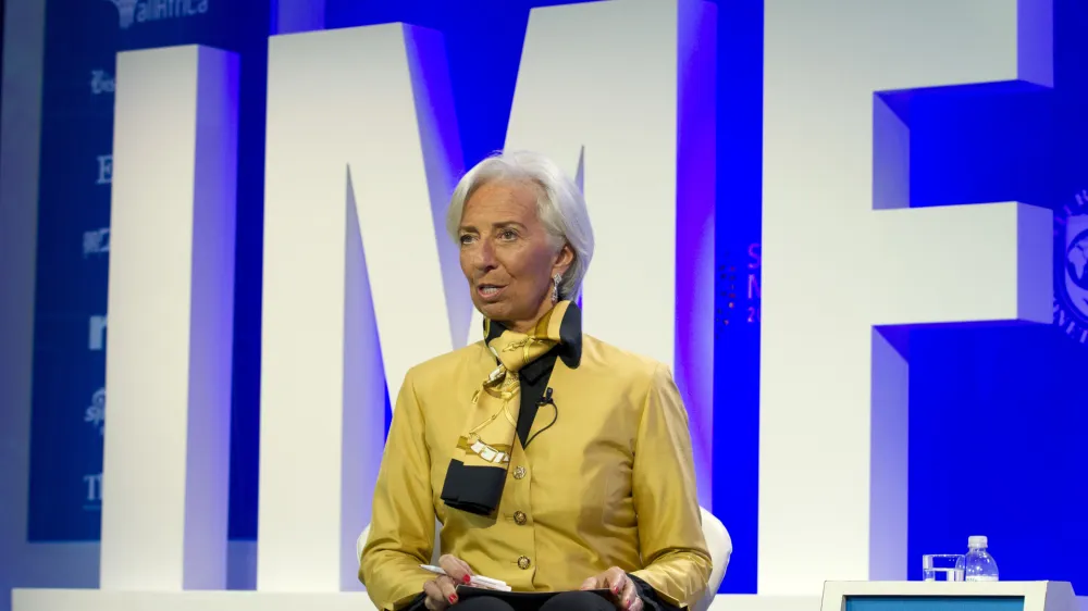 ﻿International Monetary Fund (IMF) Managing Director Christine Lagarde speaks at the panel Reforming the Euro Area: Views from inside and outside of Europe, during the World Bank/IMF Spring Meetings, in Washington, Thursday, April 19, 2018. (AP Photo/Jose Luis Magana)