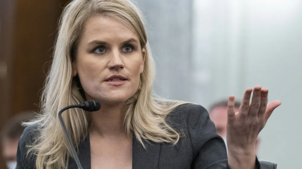 Former Facebook data scientist Frances Haugen speaks during a hearing of the Senate Commerce, Science, and Transportation Subcommittee on Consumer Protection, Product Safety, and Data Security, on Capitol Hill, Tuesday, Oct. 5, 2021, in Washington. (AP Photo/Alex Brandon)