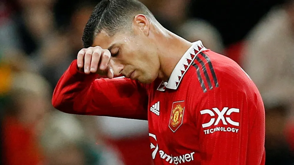 FILE PHOTO: Soccer Football - Europa League - Group E - Manchester United v Sheriff Tiraspol - Old Trafford, Manchester, Britain - October 27, 2022 Manchester United's Cristiano Ronaldo reacts REUTERS/Craig Brough/File Photo