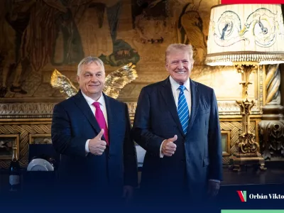 Hungarian Prime Minister Viktor Orban meets Donald Trump at Trump's Mar-a-Lago home in Florida, U.S., July 11, 2024 in this picture obtained from social media. Viktor Orban via X/via REUTERS THIS IMAGE HAS BEEN SUPPLIED BY A THIRD PARTY. MANDATORY CREDIT. NO RESALES. NO ARCHIVES. WATERMARK FROM SOURCE