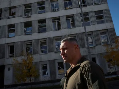 FILE PHOTO: Kyiv Mayor Vitali Klitschko visits the place of morning Russian military strike, as Russia's invasion of Ukraine continues, in central Kyiv, Ukraine October 10, 2022. REUTERS/Gleb Garanich/File Photo