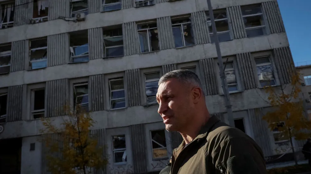 FILE PHOTO: Kyiv Mayor Vitali Klitschko visits the place of morning Russian military strike, as Russia's invasion of Ukraine continues, in central Kyiv, Ukraine October 10, 2022. REUTERS/Gleb Garanich/File Photo