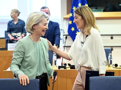 BRUSSELS, BELGIUM - JULY 02: EU Commission President Ursula von der Leyen and President of the European Parliament Roberta Metsola, meet with the Group Presidents of the European Parliament in Brussels, Belgium on July 02, 2024. Dursun Aydemir / AnadoluNo Use USA No use UK No use Canada No use France No use Japan No use Italy No use Australia No use Spain No use Belgium No use Korea No use South Africa No use Hong Kong No use New Zealand No use Turkey