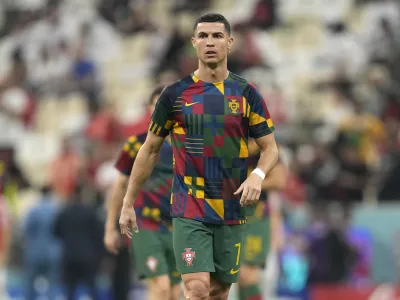 Portugal's Cristiano Ronaldo prior to the World Cup round of 16 soccer match between Portugal and Switzerland, at the Lusail Stadium in Lusail, Qatar, Tuesday, Dec. 6, 2022. (AP Photo/Darko Bandic)