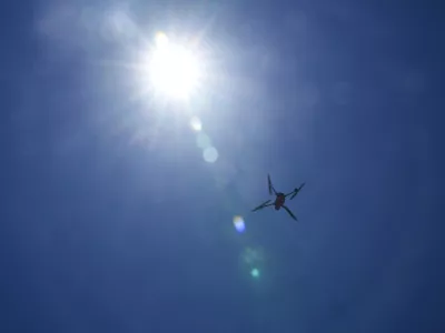 A drone lands for a battery swap at Rockaway Beach in New York, Thursday, July 11, 2024. A fleet of drones patrolling New York City's beaches for signs of sharks and struggling swimmers is drawing backlash from an aggressive group of seaside residents: local shorebirds. Since the drones began flying in May, flocks of birds have repeatedly swarmed the devices, forcing the police department and other city agencies to adjust their flight plans. (AP Photo/Seth Wenig)