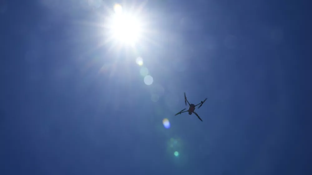 A drone lands for a battery swap at Rockaway Beach in New York, Thursday, July 11, 2024. A fleet of drones patrolling New York City's beaches for signs of sharks and struggling swimmers is drawing backlash from an aggressive group of seaside residents: local shorebirds. Since the drones began flying in May, flocks of birds have repeatedly swarmed the devices, forcing the police department and other city agencies to adjust their flight plans. (AP Photo/Seth Wenig)