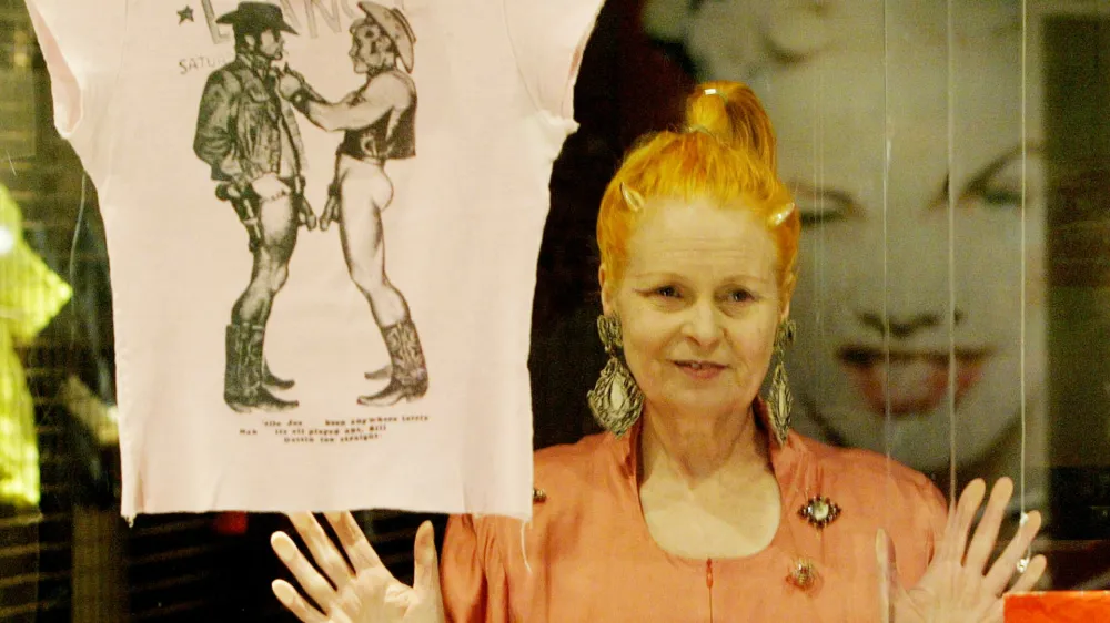 FILE PHOTO: British designer Vivienne Westwood is seen at the launch of a retrospective of her work at the Victoria and Albert Museum in London, March 30, 2004./File Photo