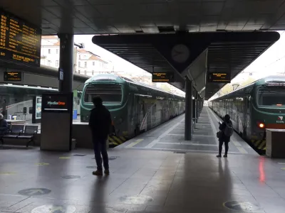 Train platforms are empty during a national transportation strike, at the Milan Cadorna station, Italy, Friday, Dec. 2, 2022. (Alessandro Bremec/LaPresse via AP)