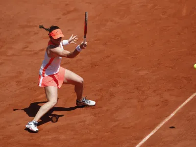 Tennis - French Open - Roland Garros, Paris, France - June 10, 2021 Slovenia's Tamara Zidansek in action during her semi final match against Russia's Anastasia Pavlyuchenkova REUTERS/Gonzalo Fuentes