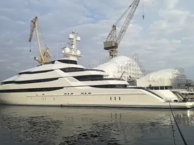 FILE - This photo provided Thursday March 3, 2022 by the French Customs shows the yacht Amore Vero docked in the Mediterranean resort of La Ciotat, Wednesday March 2, 2022. French authorities seized the yacht linked to Igor Sechin, a Putin ally who runs the Russian oil giant Rosneft, in the Mediterranean resort of La Ciotat, where it arrived in January for repairs. French officials said the crew was preparing for urgent departure when they arrived, even through the repairs were still under way. (Douane Francaise via AP)