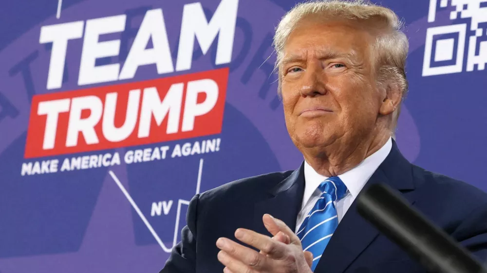 FILE PHOTO: Republican presidential candidate and former U.S. President Donald Trump holds a campaign rally ahead of the Republican caucus in Las Vegas, Nevada, U.S., January 27, 2024. REUTERS/Ronda Churchill/File Photo