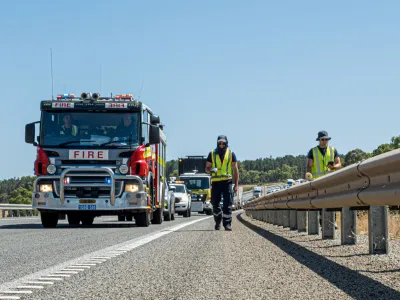 FILE PHOTO: A handout image shows Department of Fire and Emergency Services crew searching for a radioactive capsule from a Rio Tinto mine after it disappeared on a 1400 km journey across the outback, in Australia in this picture obtained on January 28, 2023. AAP Image/Department Of Fire And Emergency Services/Handout via REUTERS ATTENTION EDITORS - THIS IMAGE WAS PROVIDED BY A THIRD PARTY. NO RESALES. NO ARCHIVE. AUSTRALIA OUT. NEW ZEALAND OUT/File Photo