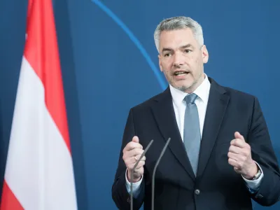 FILED - 31 March 2022, Berlin: Austrian Chancellor Karl Nehammer speaks during a press conference in Berlin. Photo: Steffi Loos/Getty Images Europe/Pool/dpa