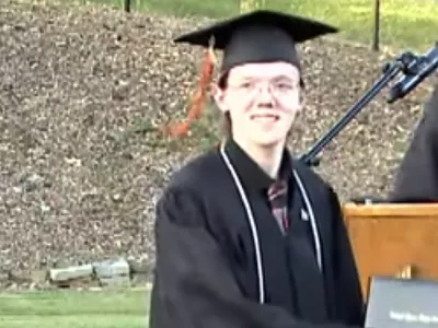 This June 3, 2022 still image taken from video provided by the Bethel Park School District shows student Thomas Matthew Crooks in the 2022 Bethel Park High School Commencement in Bethel Park, Pa. (The Bethel Park School District via AP)