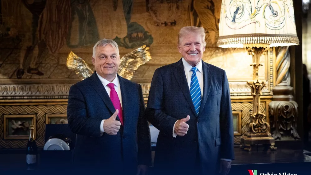 Hungarian Prime Minister Viktor Orban meets Donald Trump at Trump's Mar-a-Lago home in Florida, U.S., July 11, 2024 in this picture obtained from social media. Viktor Orban via X/via REUTERS THIS IMAGE HAS BEEN SUPPLIED BY A THIRD PARTY. MANDATORY CREDIT. NO RESALES. NO ARCHIVES. WATERMARK FROM SOURCE