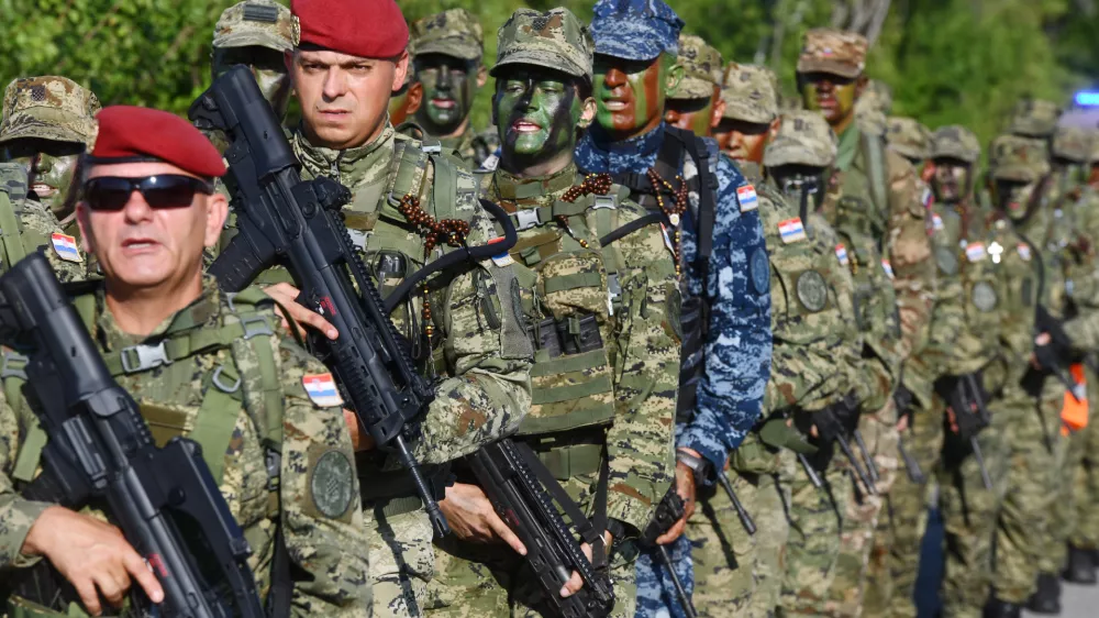 Cratia Army members participate in the "Marko Babi?" Leadership Development Center march from Udbina to Knin in Stara Straza, Croatia on July 17, 2024. Route is 88 kilometers long and 29 participants will end it in 2 days. Photo: Hrvoje Jelavic/PIXSELL/Sipa USANo Use Belgium. No Use Bosnia and Herzegovina. No Use Germany. No Use Croatia.