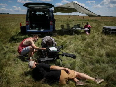 Employees of Swarmer company prepare the AI-enabled drone for flight, amid Russia's attack on Ukraine, in Kyiv region, Ukraine June 27, 2024. REUTERS/Gleb Garanich