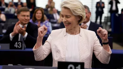 Ursula von der Leyen reacts after being chosen President of the European Commission for a second term, at the European Parliament in Strasbourg, France, July 18, 2024. REUTERS/Johanna Geron