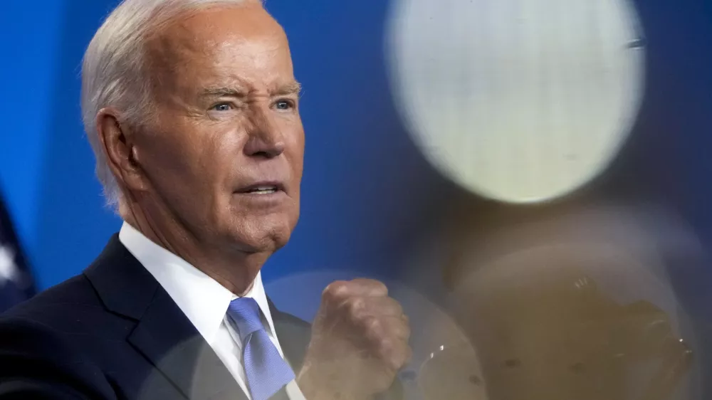 FILE - President Joe Biden speaks at a news conference on the final day of the NATO summit in Washington, July 11, 2024. Biden now is weighing whether to bow to the mounting pressure to exit the presidential race. His decision will be based not just on this fraught moment but on his long history in public life and the extraordinary personal, (AP Photo/Jacquelyn Martin, File)