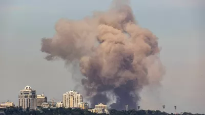 Smoke rises in the sky over the city after a Russian missile strike, amid Russia's attack on Ukraine, in Kyiv, Ukraine July 8, 2024. REUTERS/Vladyslav Sodel