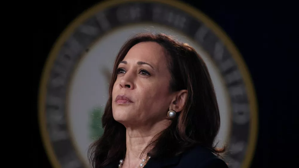 FILE PHOTO: U.S. Vice President Kamala Harris attends an infrastructure event addressing high speed internet in the Eisenhower Executive Office Building's South Court Auditorium at the White House in Washington, U.S., June 3, 2021. REUTERS/Evelyn Hockstein   TPX IMAGES OF THE DAY/File Photo