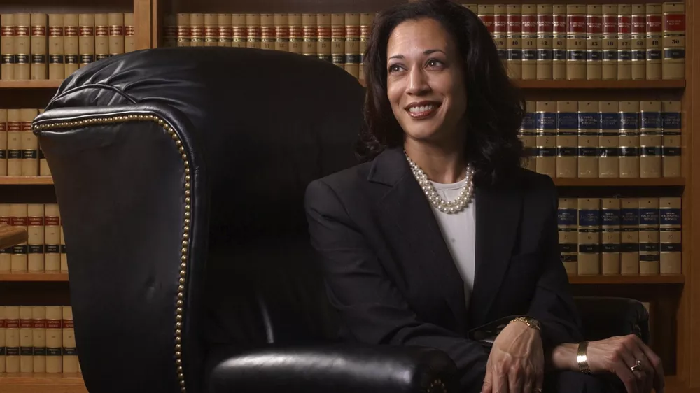 FILE - San Francisco District Attorney Kamala Harris poses for a portrait in San Francisco, June 18, 2004. She's already broken barriers, and now Vice President Harris could soon become the first Black woman to head a major party's presidential ticket after President Joe Biden's ended his reelection bid. The 59-year-old Harris was endorsed by Biden on Sunday, July 21, after he stepped aside amid widespread concerns about the viability of his candidacy. (AP Photo/Marcio Jose Sanchez, File)