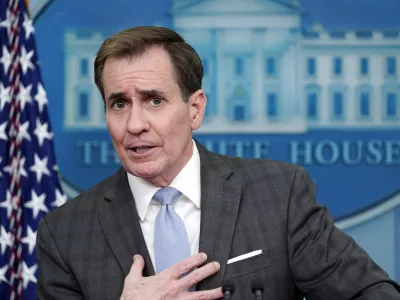 National Security Council spokesman John Kirby speaks during the daily briefing at the White House in Washington, Friday, Feb. 10, 2023. (AP Photo/Susan Walsh)