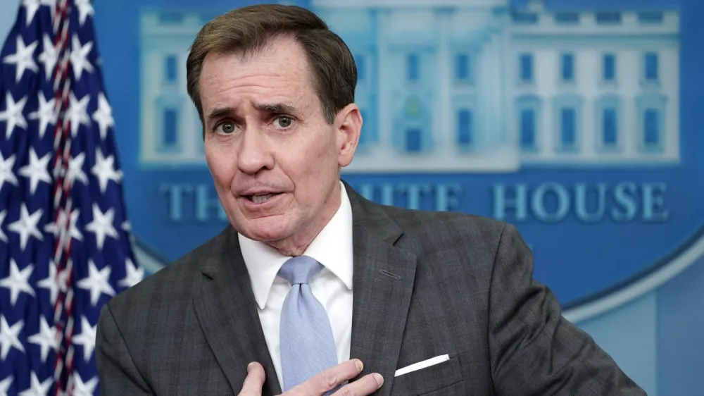 National Security Council spokesman John Kirby speaks during the daily briefing at the White House in Washington, Friday, Feb. 10, 2023. (AP Photo/Susan Walsh)