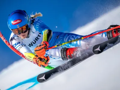 16 February 2023, France, Courchevel: USA's Mikaela Shiffrin competes in the 1st run of the women's giant slalom during the Alpine Ski World Championship in Courchevel. Photo: Michael Kappeler/dpa