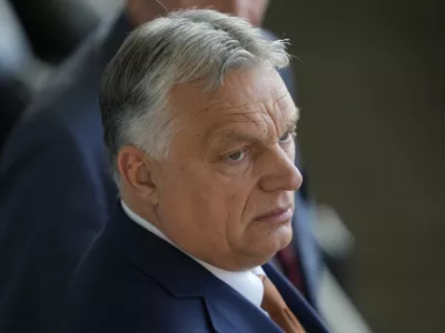 Viktor Orban, Prime Minister of Hungary, attends the final match between England and Spain at the Euro 2024 soccer tournament in Berlin, Germany, Sunday, July 14, 2024. (AP Photo/Thanassis Stavrakis)