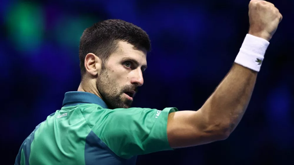 Tennis - ATP Finals - Pala Alpitour, Turin, Italy - November 19, 2023 Serbia's Novak Djokovic reacts during the final against Italy's Jannik Sinner REUTERS/Guglielmo Mangiapane