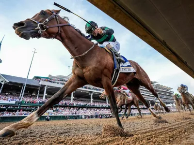 Mystik Dan, with Brian Hernandez Jr, up, wins the 150th Running of The Kentucky Derby at Churchill Downs in Louisville, Kentucky, May 4. Michael Clevenger and O'Neil Arnold-USA TODAY Sports