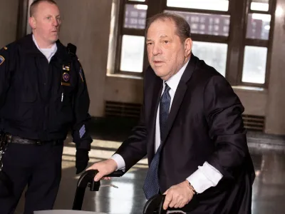 FILE PHOTO: Harvey Weinstein arrives at New York Criminal Court as the jury continues to deliberate in his sexual assault trial in the Manhattan borough of New York City, New York, U.S., February 21, 2020. REUTERS/Lucas Jackson/File Photo