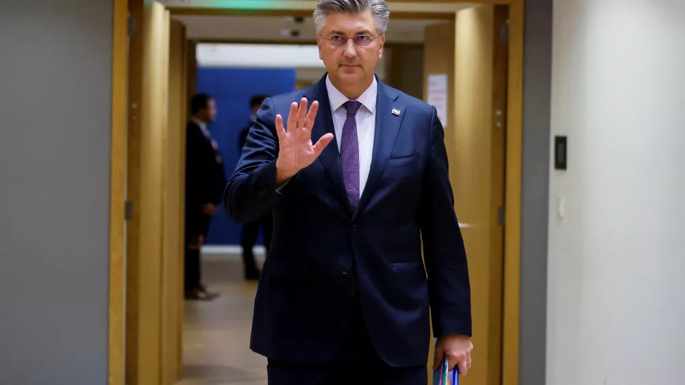 Croatia's Prime Minister Andrej Plenkovic walks on the day of a European Union leaders informal summit in Brussels, Belgium June 17, 2024. REUTERS/Johanna Geron