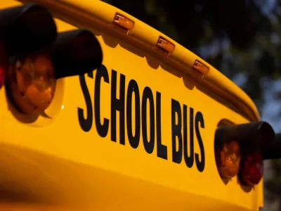 FILE PHOTO: School buses line up in Los Angeles, California, U.S., August 30, 2021. REUTERS/Mike Blake/File Photo/File Photo