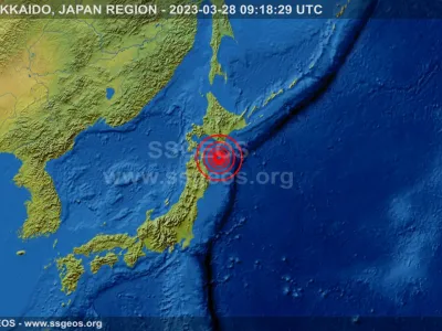 Japonska, Sapporo.<br>Tihem oceanu v blizini otoka Hokaido in regije Aomori na severu Japonske so danes po podatkih ameriskega geoloskega zavoda (USGS) zabelezili potres z magnitudo 6,2 na globini priblizno 30 kilometrov.<br>Foto: SSGEOS