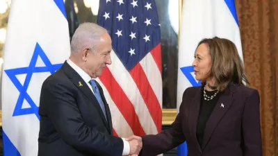 HANDOUT - 25 July 2024, US, Washington: Prime Minister of Israel Benjamin Netanyahu (L) meets with US Vice President Kamala Harris at the White House. Photo: Amos Ben-Gershom/GPO/dpa - ATTENTION: editorial use only and only if the credit mentioned above is referenced in full