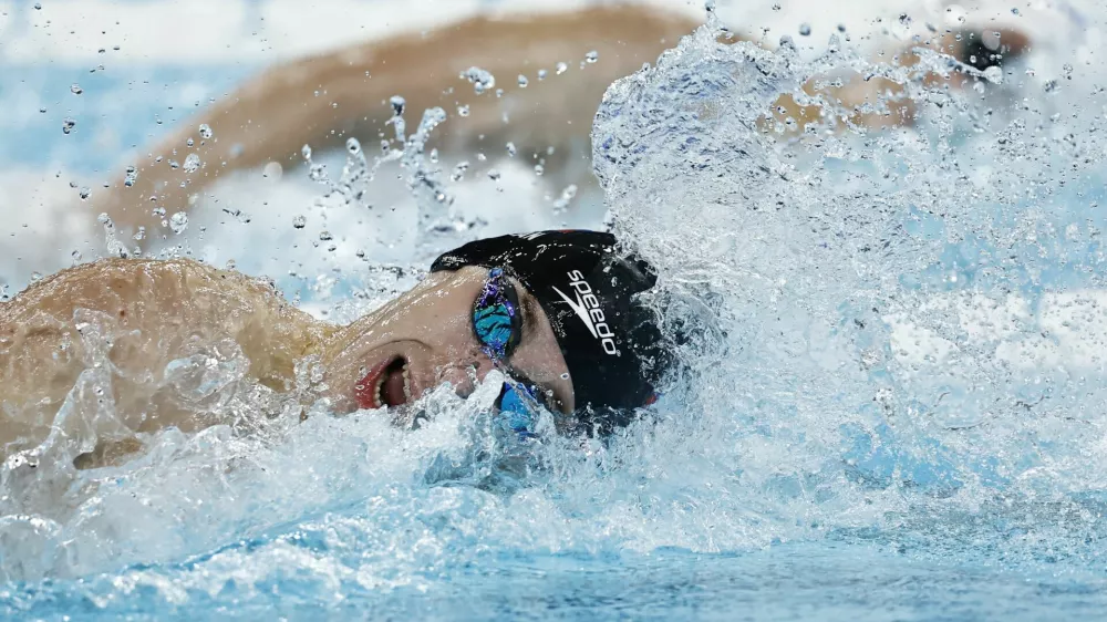 Paris 2024 Olympics - Swimming - Men's 200m Freestyle - Heats - Paris La Defense Arena, Nanterre, France - July 28, 2024. Saso Boskan of Slovenia in action during heat 1. REUTERS/Clodagh Kilcoyne