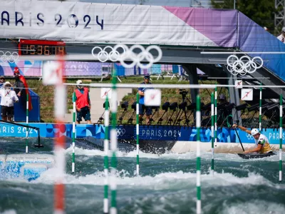 Francija, Pariz.Poletne olimpijske igre 2024 v Parizu.Slalom na divjih vodah za moske, kanu, polfinale.Slovenski kajakas Benjamin Savsek.