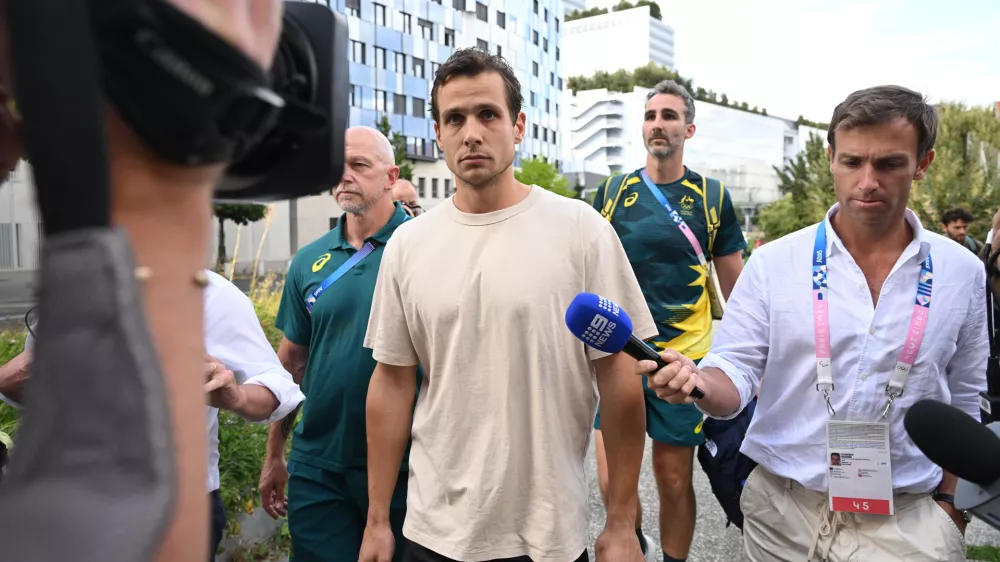 07 August 2024, France, Saint-Denis: Australian Kookaburras Hockey player Tom Craig is seen after his release from the Prefecture of Police following his arrest for allegedly attempting to buy cocaine on the streets in Paris. Photo: Dave Hunt/AAP/dpa