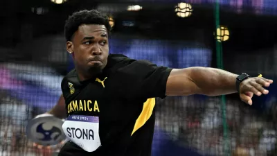 Paris 2024 Olympics - Athletics - Men's Discus Throw Final - Stade de France, Saint-Denis, France - August 07, 2024. Roje Stona of Jamaica in action. REUTERS/Dylan Martinez   TPX IMAGES OF THE DAY