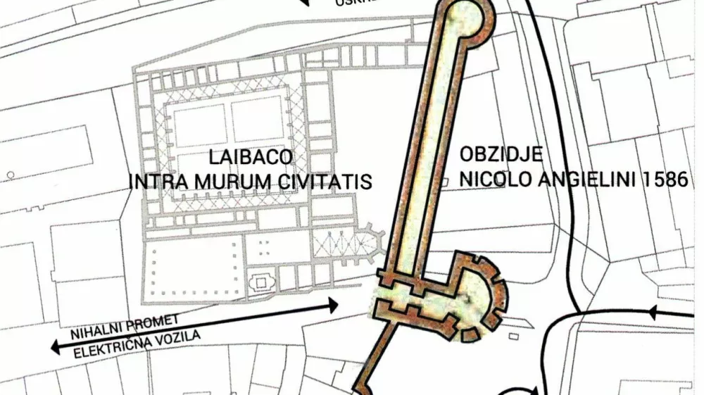 Ilustracija obzidja iz 16. stoletja na območju sedanje ljubljanske tržnice