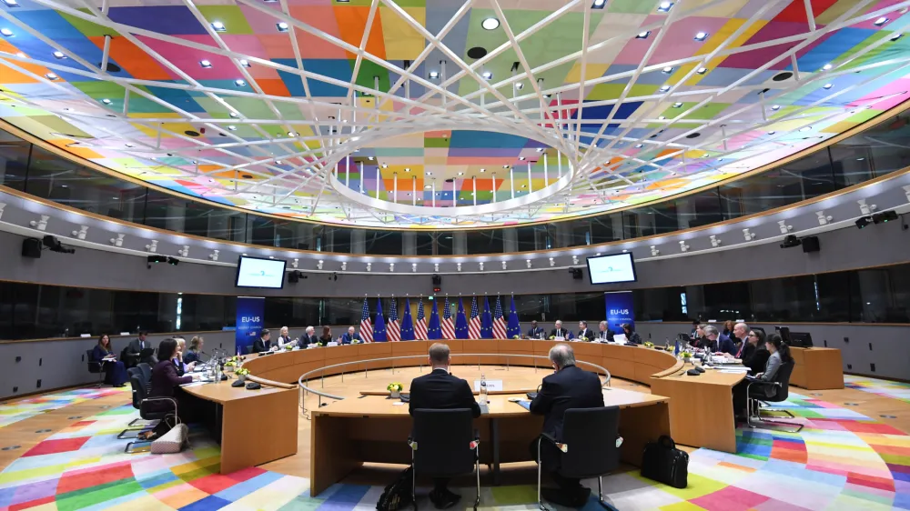 HANDOUT - 04 April 2023, Belgium, Brussels: A general view during the EU-US Energy Council Ministerial meeting at the European Council headquarters in Brussels. Photo: -/EU Council/dpa - ATTENTION: editorial use only and only if the credit mentioned above is referenced in full