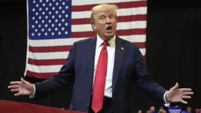 Republican presidential nominee former President Donald Trump arrives to speak at a campaign rally in Bozeman, Mont., Friday, Aug. 9, 2024. (AP Photo/Rick Bowmer)